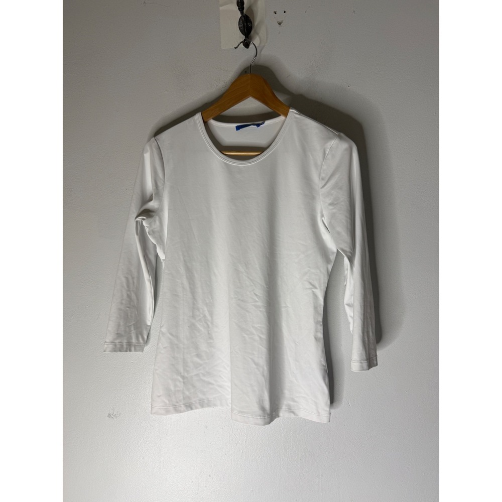 J. McLaughlin Womens White 3/4 Sleeve Round Neck Stretch Top Size Medium